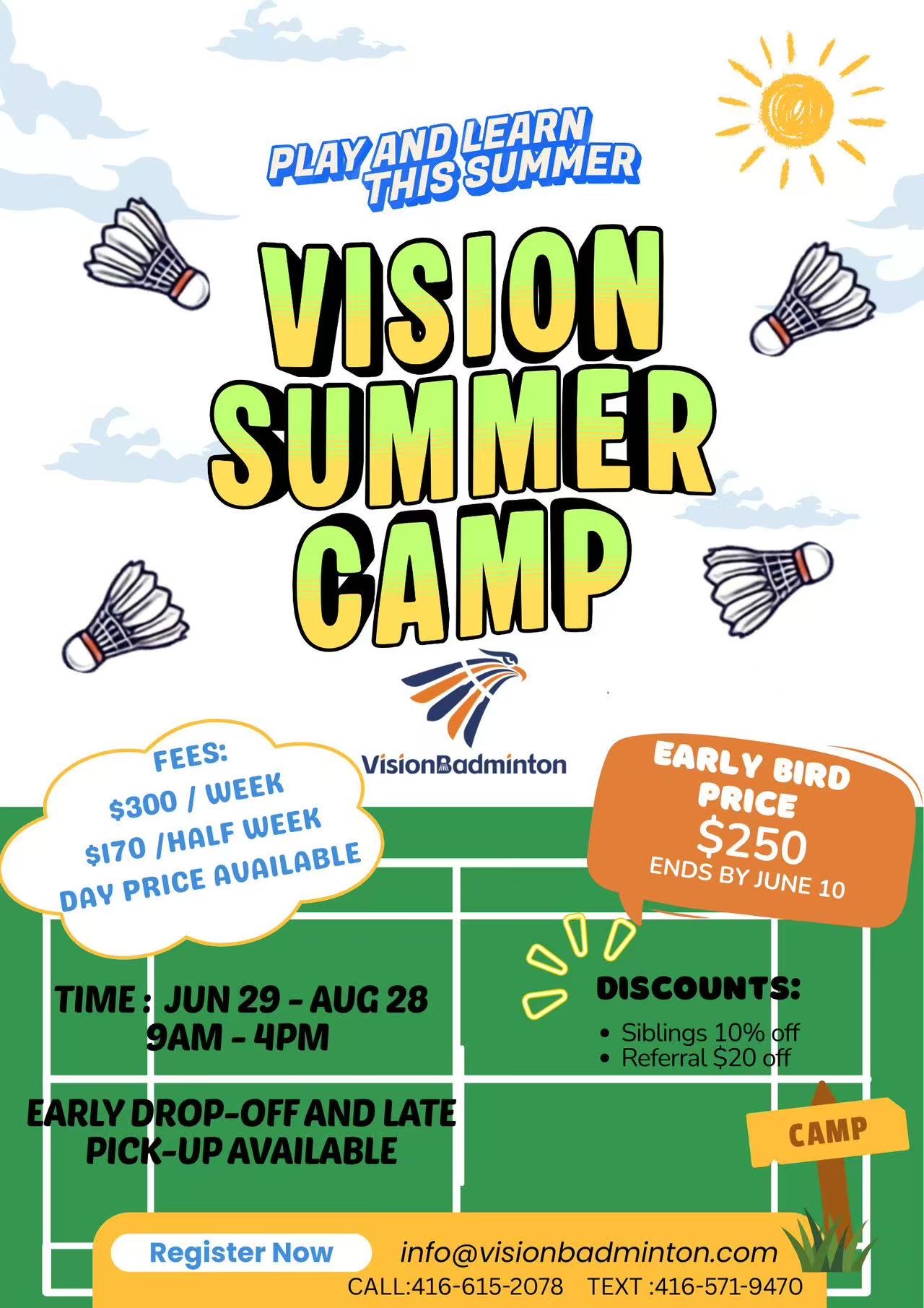 Vision Badminton Summer Camp poster